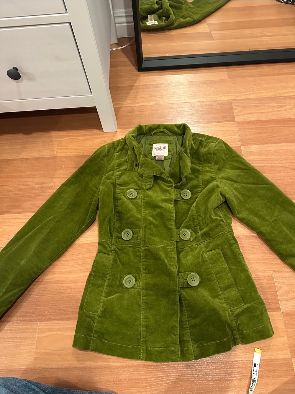 Mossimo Supply Co. Green Double-Breasted Corduroy Pea Coat - Picture 1 of 7
